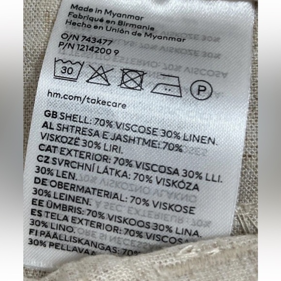 H&M Linen / Viscose Blend Straight Pants Tie Woman’s Size M Tan Relaxed Coastal - Picture 6 of 16